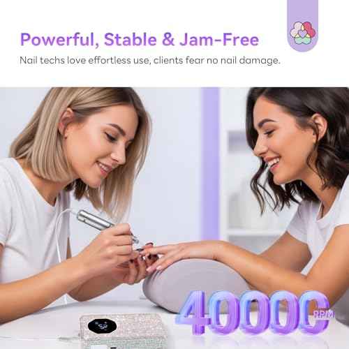SAVILAND Professional Nail Drill 40000 RPM: Portable Electric Nail Drill Kit File Machine with Ceramic Nail Bits Sanding Bands for Acrylic Nail Gel Polish Manicure Salon Home Use, Glitter