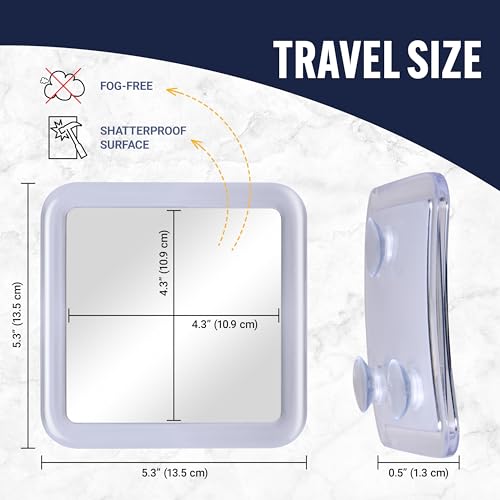 Fogless Shower Mirror with Triple Suction Cups - 5.3" Anti-Fog Shave Mirror