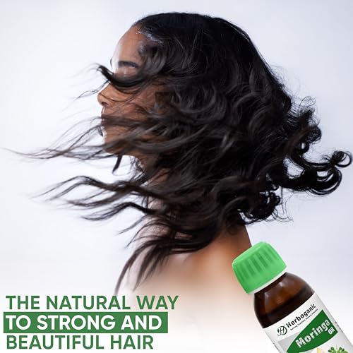 HERBOGANIC Natural Moringa Oil - Pure & Cold-Pressed - 2 oz. Bottle for Hair, Skin & Face - Moisturizes, Nourishes & Hydrates - Rich in Vitamin E & Antioxidants - Ideal for Massage & Aromatherapy¡¦¡¦