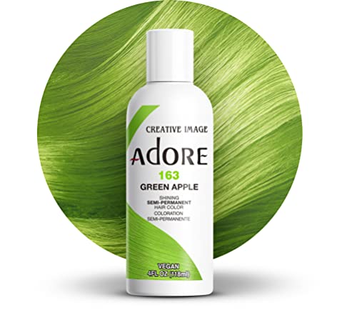 Adore Semi Permanent Hair Color - Vegan and Cruelty-Free Green Hair Dye - 4 Fl Oz - 163 Green Apple (Pack of 1)