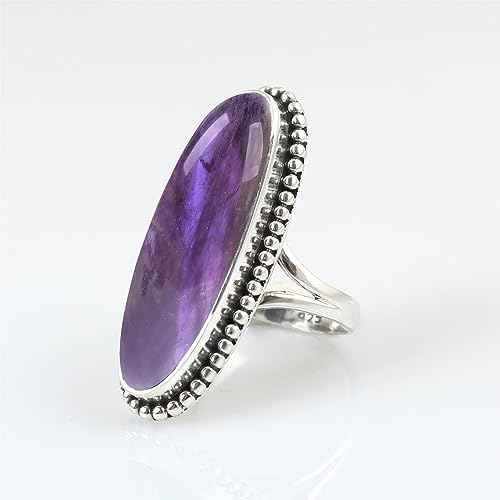 Purple Amethyst Gemstone Ring 925 Sterling Silver Long Oval Amethyst Designer Ring February Birthstone Promise Ring Present Gift For Her Handmade Ring By NKG