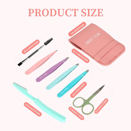 Sweet View 7-Piece Precision Tweezers Kit with Scissors & Razor