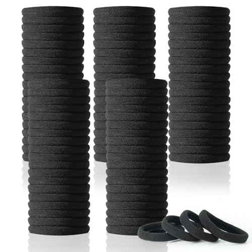 100PCS AOHIEDI No Damage Hair Ties for Women Girls, Elastic Hair Bands for All Hair Types, Thick or Thin, Ponytail Holders are Easy to Remove and Don't get Tangled, Upgrade, Black