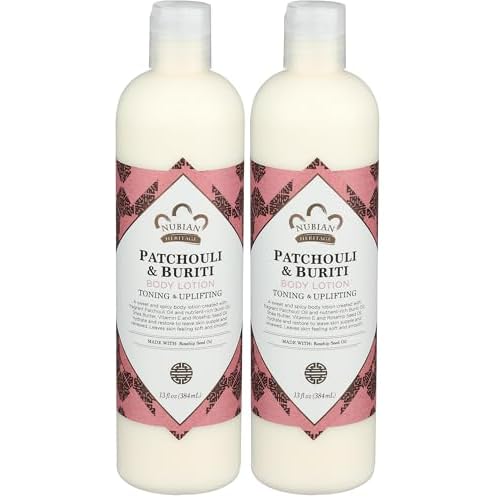 Nubian Heritage Body Lotion with Shea Butter and Rose Hips Lotion PATCHOULI & BURITI,13 fl oz (Pack of 2)