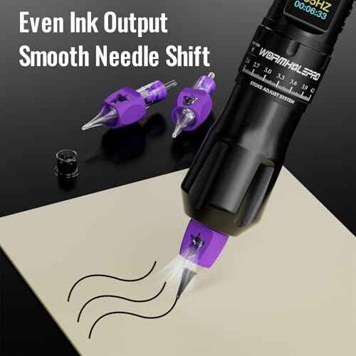 WORMHOLE PRO Wireless Tattoo Gun Kit Tattoo Machine 2 Batteries 1,800mAh Power Supply, Smart Tattoo Pen, 1/2 OZ Xtreme Tattoo Ink 20 Tattoo Needles with Extra Battery RCA Jack Part, Brushless Motor