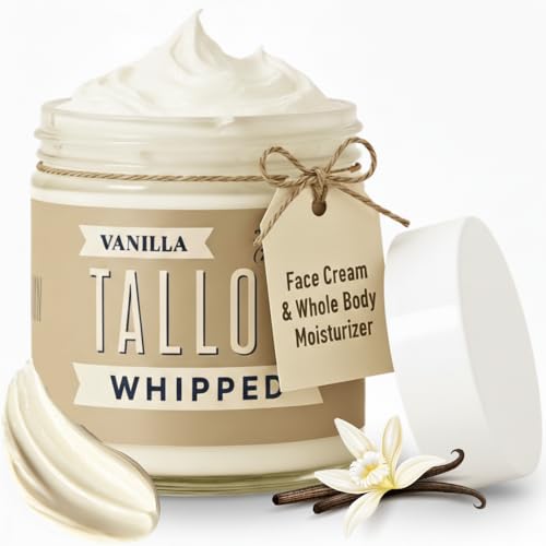 Whipped Tallow 9oz - All Natural Face Cream + Whole Body Moisturizer for Dry Skin - Made With Scented Oil Blend - No Preservatives, Parabens or Seed Oils - USA Made (Vanilla)