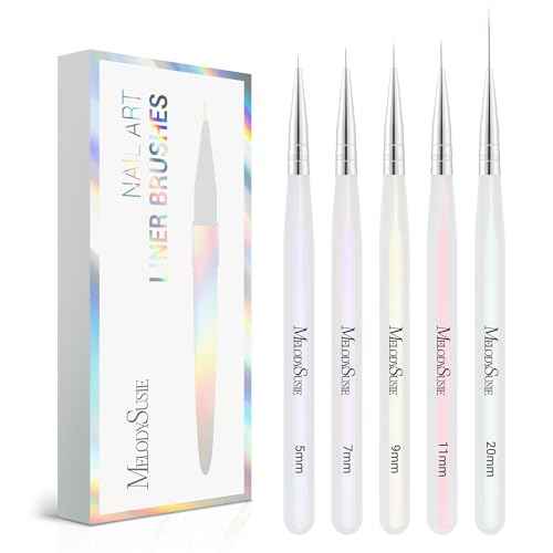 MelodySusie 5Pcs Nail Art Liner Brushes Professional Gel Polish Painting Art Design Pen Set for Thin Long Lines, Tiny Details, Fine Drawing, Delicate Coloring Sizes 5/7/9/11/20mm