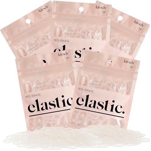 Kitsch Clear No-Snag Elastic Hair Ties - 500 Pack Gentle Rubber Bands