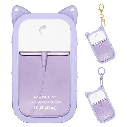 1 Pack Silicone Case Compatible with Touchland Hand Sanitizer Spray (Fit for 1 FL OZ/30 mL Ver), Portable keychain Cute Color Ears (Purple)