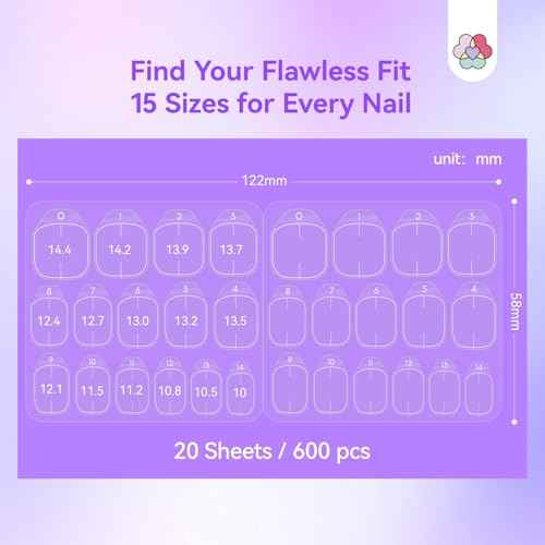SAVILAND Plant-Based Nail Adhesive Tabs: 600 PCS Non-Irritating Nail Stickers for Press Ons Long Lasting Sticky Tabs Ultra-thin Breathable Nails Glue Sticker Home DIY Nails 15 Sizes