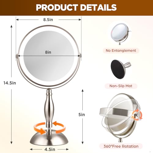 30X Magnifying Makeup Mirror with 3 Color Light & 5000mAh Battery