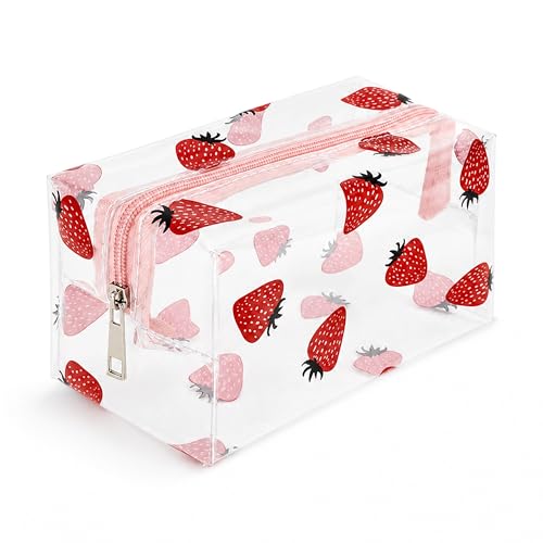 Clear Strawberry Makeup Bag - Portable PVC Toiletry Organizer