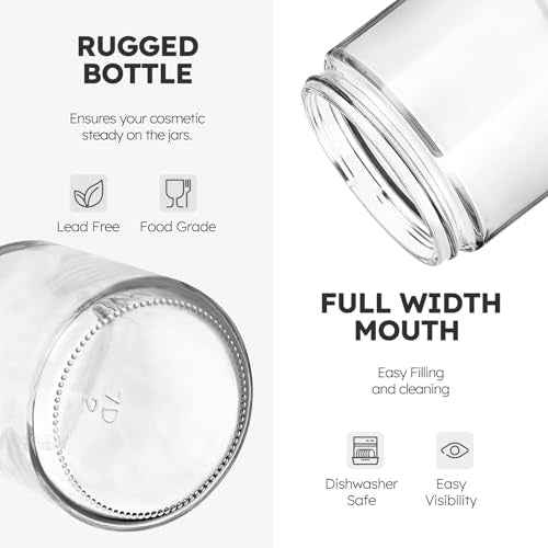 Small Glass Containers with Lids, 8 oz Glass Jars with Plastic Woodgrain Lids & Inner Liners, Reusable Travel Containers for Creams, Makeup, Lotion, Cosmetic - 2 pack