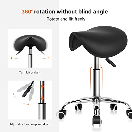 Rolling Saddle Stool with Wheels - Adjustable Height