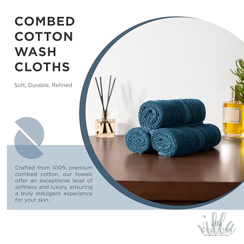 Villa Celestia Cotton Washcloths Set of 6, 12x12 Inch