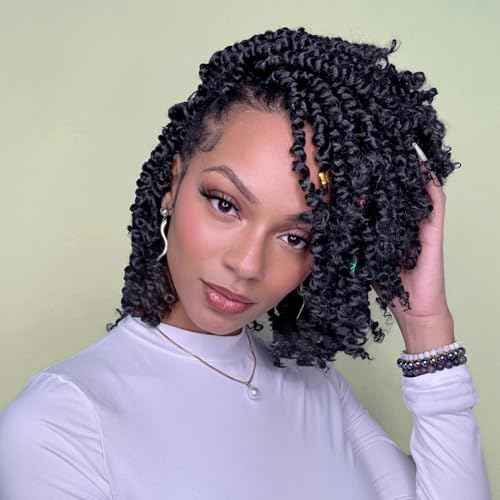 LOSMOEER 8 Packs Passion Twist Crochet Hair 8 Inch Natural Black Pre-twisted Crochet Passion Twist Hair Pre-looped Crochet Braids Hair for Women Passion Twists Braiding Hair Synthetic Hair Extensions