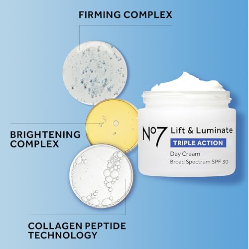 No7 Lift & Luminate Triple Action Day Cream - Anti-Aging Face Moisturizer SPF 30, Hyaluronic Acid & Vitamin C - Firms Skin for Radiant Glow - Suitable for Sensitive Skin (2 pack, 1.69 Fl Oz each)