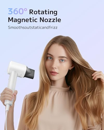 PLUZZ White Ionic Travel Hair Dryer - Lightweight, High-Speed, Quiet, Professional