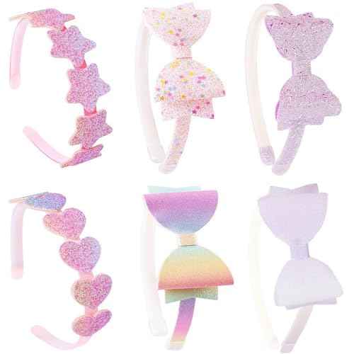 6 pcs Girls Headbands Sweet Girl Hair Accessories Glitter Bow/Flower/Star Hairband Cute Head band for Girls/Kids