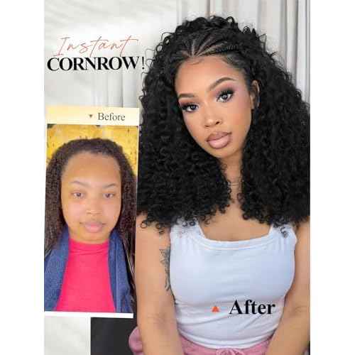 Fancy Hair Braided 13x4 Lace front Wigs with Baby Hair Cornrows with Kinky Curly Hair Wigs for Black Women 18 Inch Pre Plucked HD Lace Frontal Deep Wave Full & Thick Yaki 4C Texture Natural Hairstyle