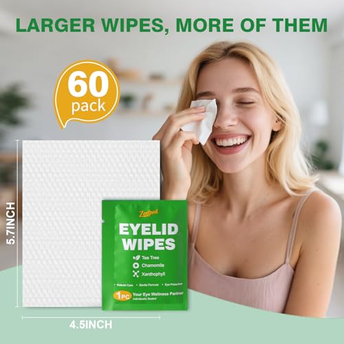 Tea Tree Oil Eyelid Wipes – 60 Individually Wrapped, Gentle for Sensitive Eyes
