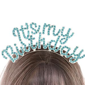 BAHABY Princess Birthday Set - Rhinestone Tiara, Sweet Happy Sash & Headband, Party Accessories - Blue