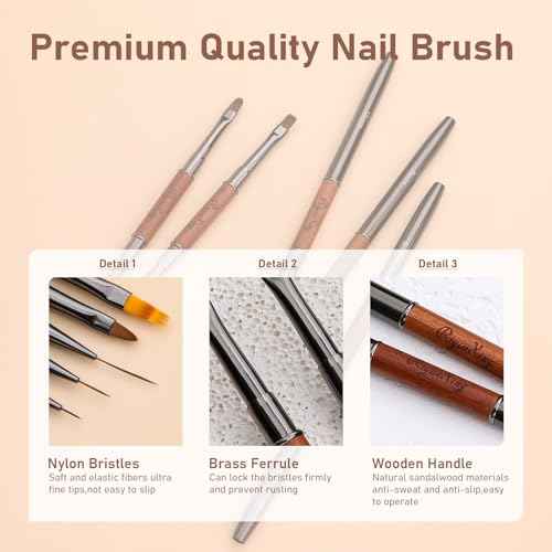 Nail Art Bushes Set - Professional 5Pcs Double-Ended Nail Brush for Art, Long Lines, Ombre & 3D Design Nail Brush Pen for Gel Polish Manicure DIY Home Salon
