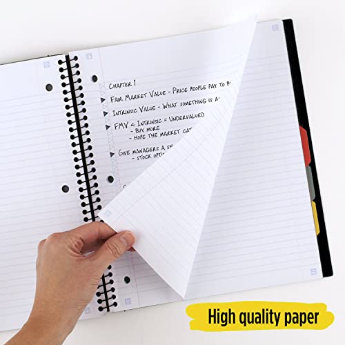 Five Star Spiral Notebook + Study App, 5 Subject, College Ruled Paper, Advance Notebook with Spiral Guard, Movable Tabbed Dividers and Expanding Pockets, 8-1/2" x 11", 200 Sheets, Black (73144)