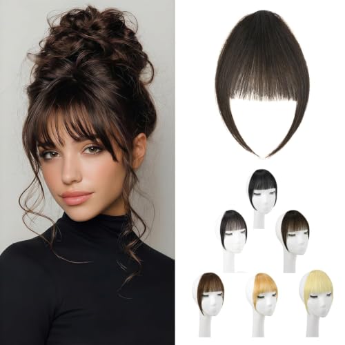 Clip-In Bangs Human Hair Dark Brown Wispy Fringe
