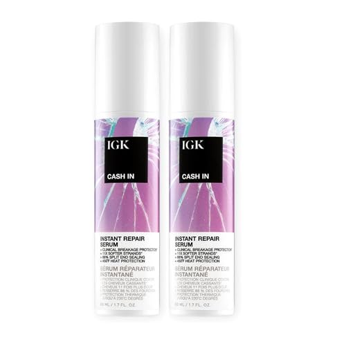IGK Cash In Instant Repair Hair Serum | Reduce Breakage + Increase Strength | Silicone-Free | 1.7 oz (Pack of 2)