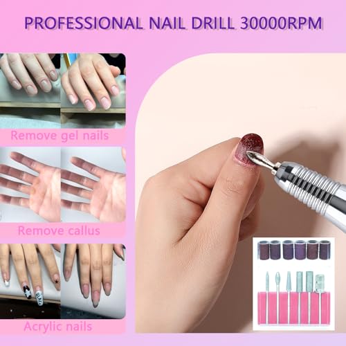 Electric Nail Drill File Professional,30000 RPM Portable Nail Drill Machine Kit Manicure Pedicure Tools Polishing Set with Nail Drill Bits Sanding Bands ? (Dazzling Purple)