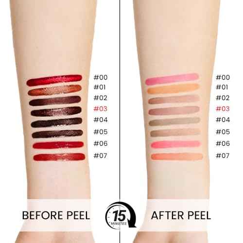 Matte Lip Stain Peel Off Lip liner with Tweezer, Brownish Red Peel Off Lip Stain, Long Lasting Waterproof Lipstick Lip Gloss Tattoo, Transfer-proof for All Skin Types, 0.12 fl oz 03#