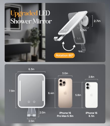 Gospire Heated Fogless Shower Mirror with Light & Razor Holder