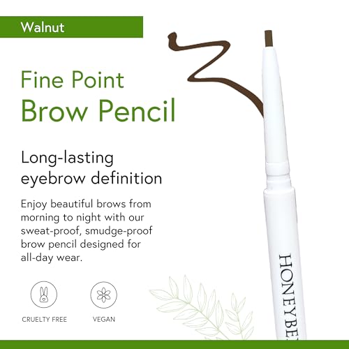 Honeybee Gardens Fine Point Brow Pencil, Walnut, Long-Lasting Eyebrow Definition, Vegan, Cruelty-Free Beauty
