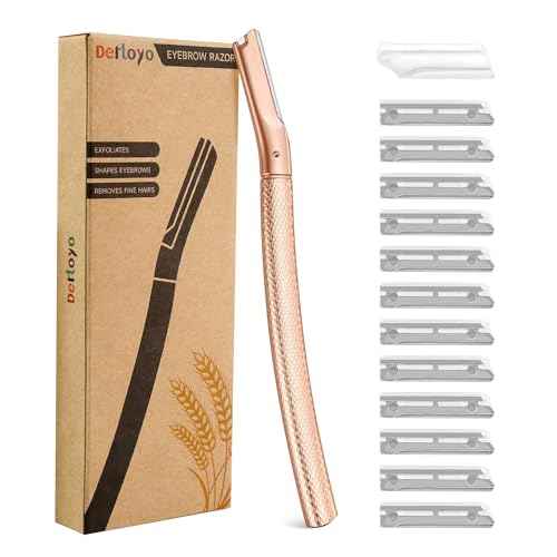 Eyebrow Razor-Face Razors for Women-Dermaplaning Tool for Face Exfoliation & Peach Fuzz with 12 Refill Blades-Facial Dermaplane Razors Shaver-Rose Gold