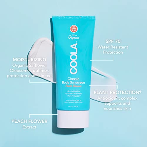 COOLA Organic Sunscreen SPF 70 Sunblock Body Lotion, Dermatologist Tested Skin Care for Daily Protection, Vegan and Gluten Free, Peach Blossom, 5 Fl Oz