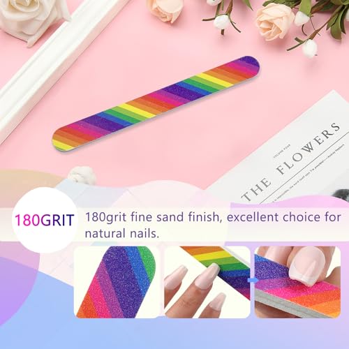 LNAUJS 12-Pack Colorful Double-Sided Nail Files 100/180 Grit Manicure Pedicure Tools
