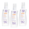 BU SPF 50 Fragrance Free Kids Sunscreen Spray for Face and Body, TSA Travel Size Sunscreen, Clear Non Aeorsol Spray, Non Greasy, Water Resistant and Oil Free, 3.3 oz (3-pack)