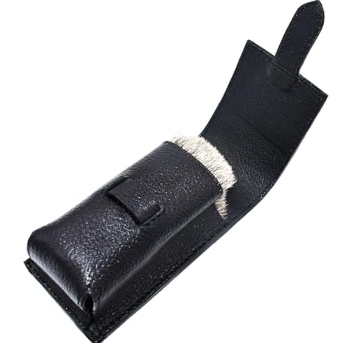 Parker Genuine Leather Shaving Brush Case ? Handmade Black Travel Holder for Standard Badger, Boar & Synthetic Brushes