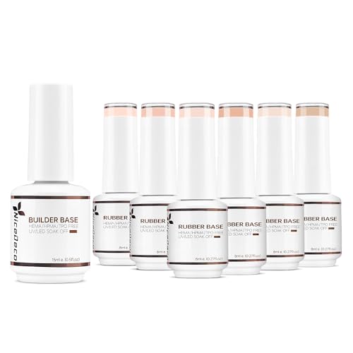 Nicedeco Builder Nail Gel 15ML 7 in 1 Clear Builder Base Gel, 6 Pcs Rubber Base Gel Polish for Nails