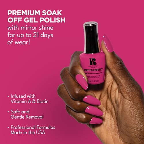 Red Carpet Manicure Fortify & Protect Bright Pink Crème Gel Polish for Strong, Healthy Nails - Infused with Vitamin A & Biotin - (Cherry Blossom Beauty) Led Nail Gel Color, 0.3 Fl Oz