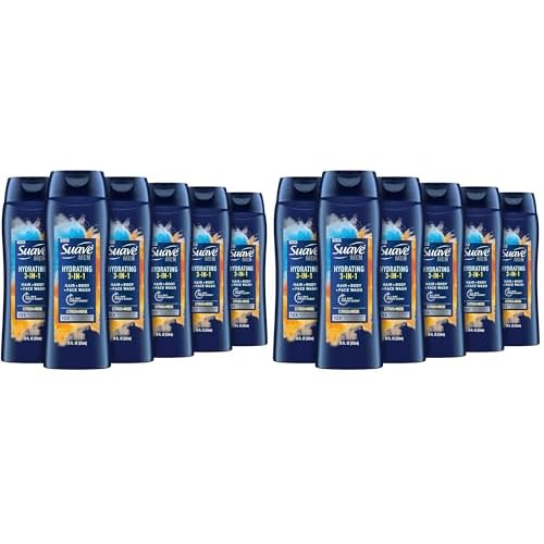Suave Men Moisturizing Body, Face and Hair Wash, 3-in-1 For Hydrated Skin and Hair, Citrus & Musk scent, No Parabens, No Phtahaltes, 18 Oz, (Pack of 12)