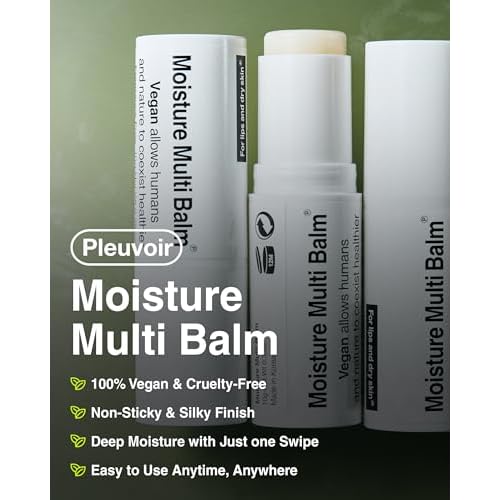 Pleuvoir Korean Moisture Multi Balm Fragrance-Free - Lip and Dry Area Care with Sunflower Seed Oil Shea Butter Alpha-Bisabolol Adenosine - Vegan Plant-Based K-Beauty 0.35oz
