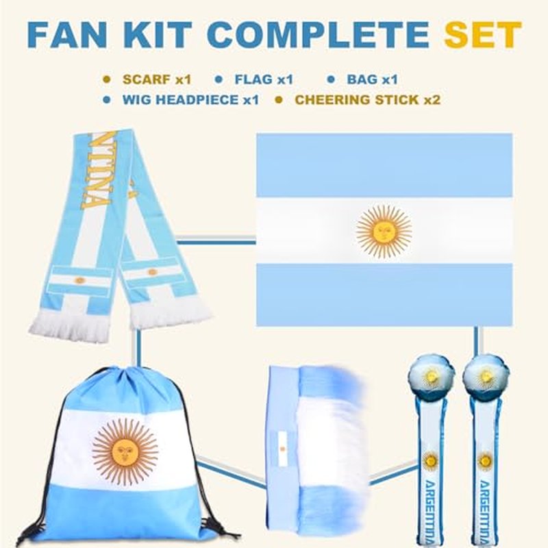 Argentina Soccer Fan Support Kit - 6-Piece Accessory Set