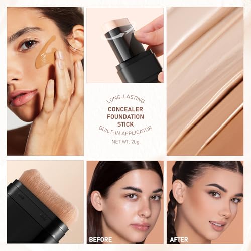 2Pcs Long-Lasting Concealer Foundation Stick, Face Foundation Contour Stick£¬Creamy Full Coverage, Hydrating Olive & Camellia Formula for Dark Circles & Blemishes (2#NATURAL)