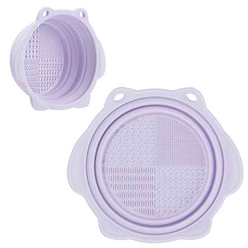 Makeup Brush Cleaner, Etercycle Foldable Silicone Brush Cleaner Bowl Srubber, Portable Washing Tools for Makeup Brush,Powder Puff,Sponge (Purple)