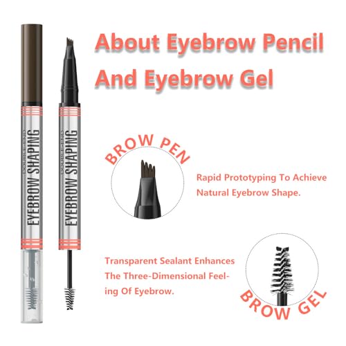 4-Fork Tip Eyebrow Pencil 2-in-1 with Gel & Brush, Waterproof