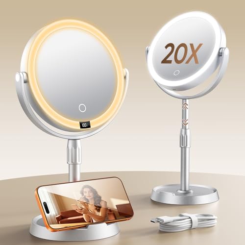 Glowtop 7" Lighted Makeup Mirror with 1X/20X Magnification