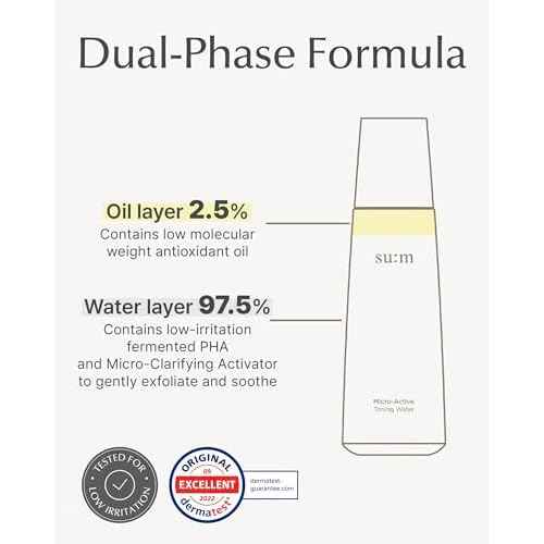 SU:M Micro-Active Toning Water (5.07 fl oz) - Dual-Phase Gentle Exfoliating Toner with Low-Irritation, Improved Skin Texture & Boost Vitality, Korean Skin Care. PHA, Biopeptide.