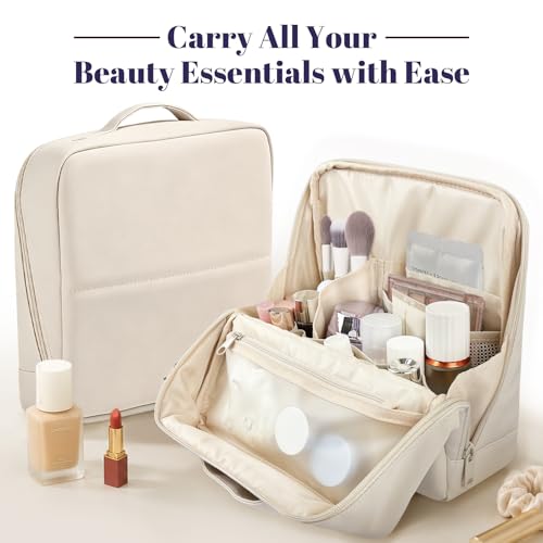 Large Waterproof Makeup Bag with Clear Dividers & Handle